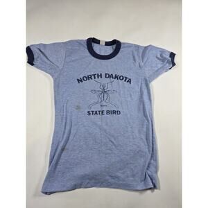 Vintage 70s 80s North Dakota State Bird Mosquito Blue Shirt Small